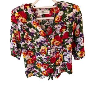 Two Roads Vintage Multicolour Floral Tie Back Blouse Size M Cottagecore Feminine